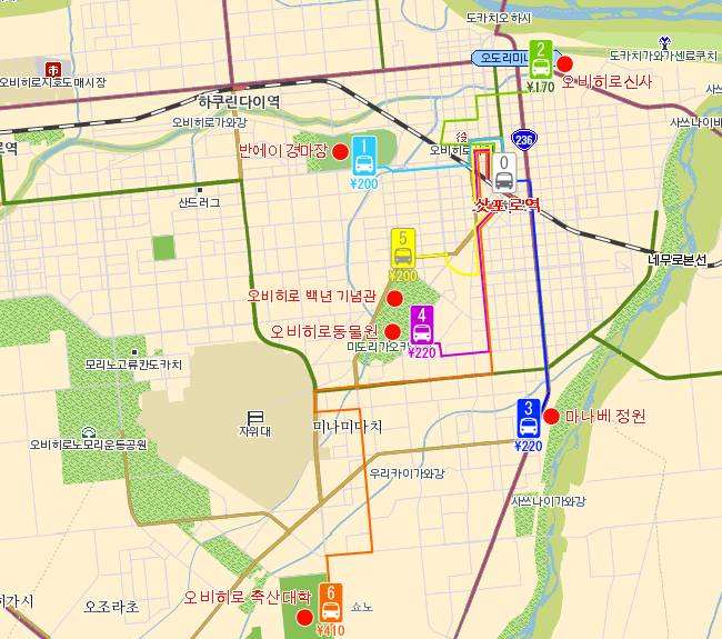 오비히로 주변 관광 지도